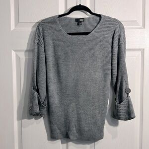 a.n.a. Women’s gray sweater- 3/4 cuffed sleeves w/ button detail - Size Medium